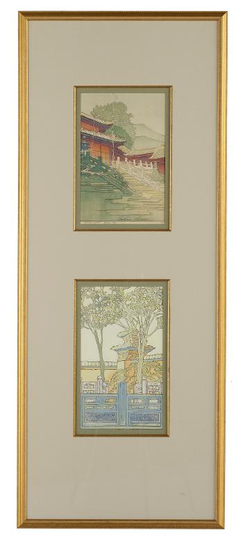 Pair of Woodblock Prints of Architectural Garden Views by 
																	Bertha Boynton Lum